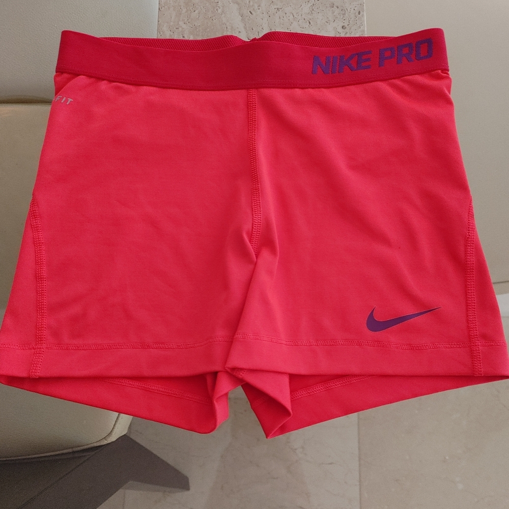 Nike Pro Shorts - Pink with purple lettering - Medium